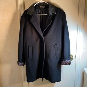 JOFELD Made in the USA Black Wool Leather Pea Coat Size Large